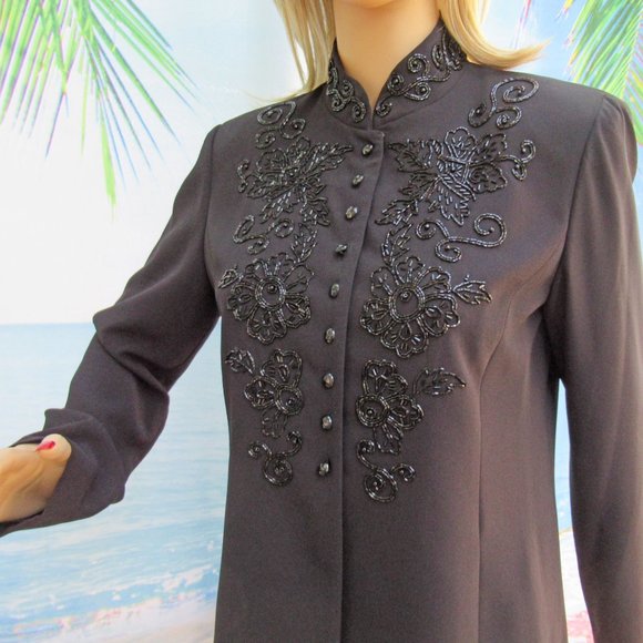 Liz Claiborne Night tunic length beaded top blazer, 36 bust, Polyester, Lined - Picture 12 of 14